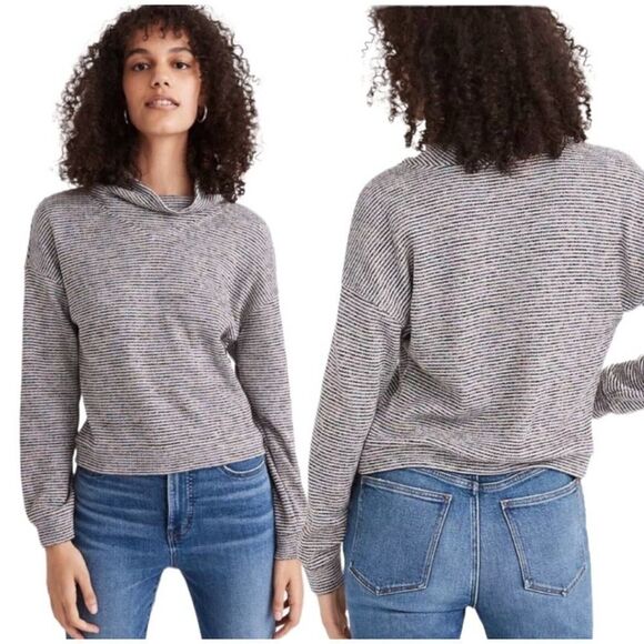 Madewell Striped Pullover Textured Turtleneck Top XXS Rainbow Rib Cropped #MB117 - Picture 1 of 8